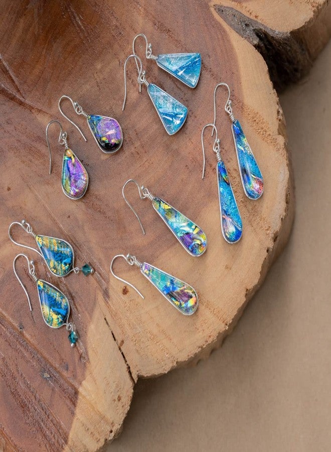 Nickel Smart Rainbow Falls Earrings - Nickel Free Dichroic Glass Dangles RZ23 - Kaleidoscope - Image 4